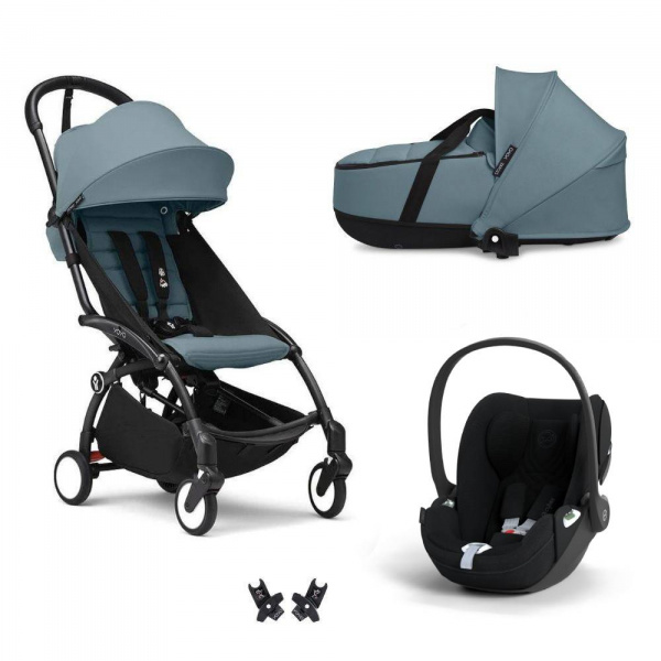 Poussette trio yoyo 3 pack 6+ + siège auto cloud t plus black + nacelle yoyo - châssis noir - aqua Stokke