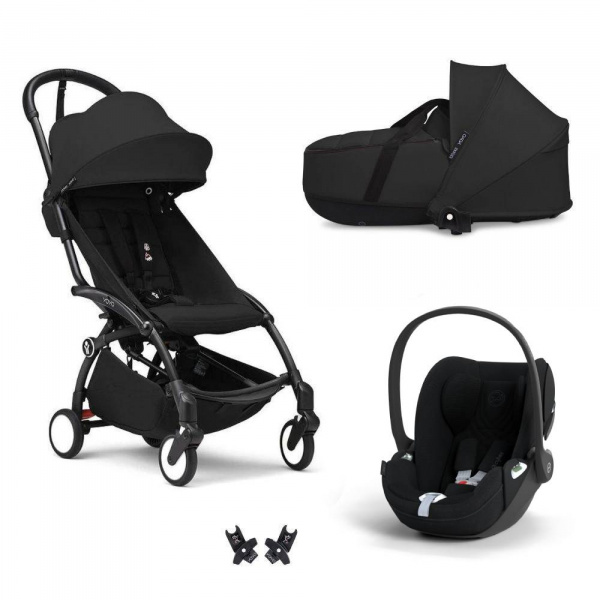 Poussette trio yoyo 3 pack 6+ + siège auto cloud t plus black + nacelle yoyo - châssis noir - noir Stokke