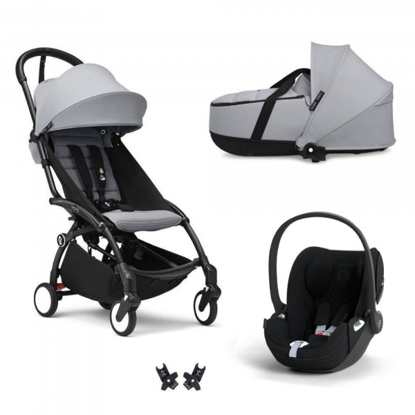 Poussette trio yoyo 3 pack 6+ + siège auto cloud t plus black + nacelle yoyo - châssis noir - stone Stokke