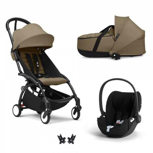 Poussette trio yoyo 3 pack 6+ + siège auto cloud t plus black + nacelle yoyo - châssis noir - toffee Stokke