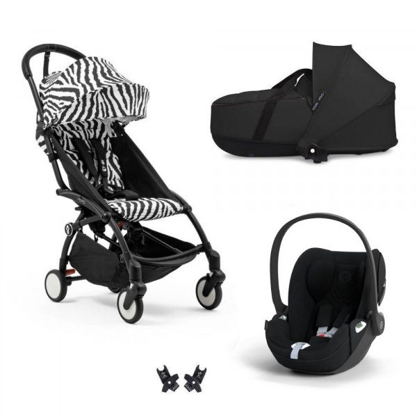 Poussette trio yoyo 3 pack 6+ + siège auto cloud t plus black + nacelle yoyo - châssis noir - zebra / noir Stokke