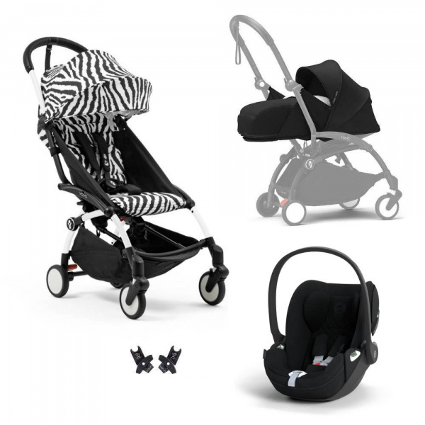 Poussette trio yoyo 3 pack 0+ & 6+ + siège auto cloud t plus black - châssis blanc - zebra / noir Stokke