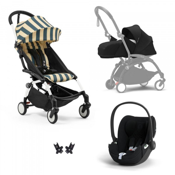 Poussette trio yoyo 3 pack 0+ & 6+ + siège auto cloud t plus black - châssis blanc - monaco / noir Stokke