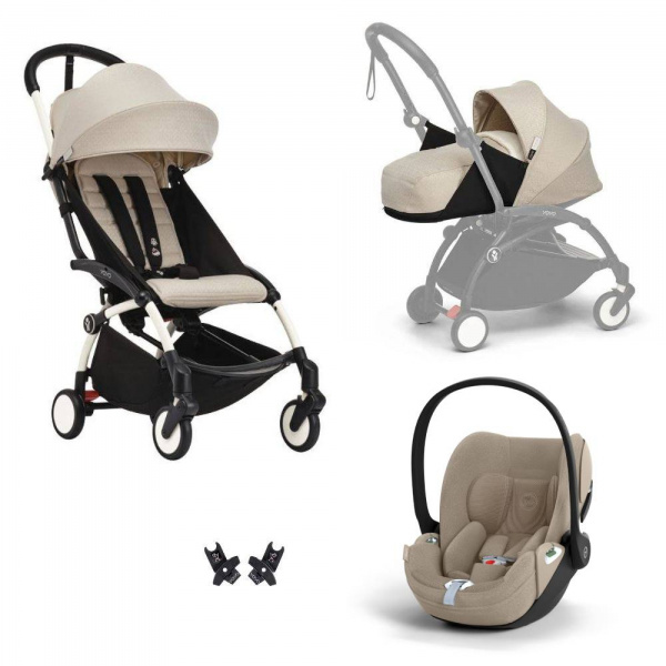 Poussette trio yoyo 3 pack 0+ & 6+ + siège auto cloud t plus beige - châssis blanc - bonpoint Stokke