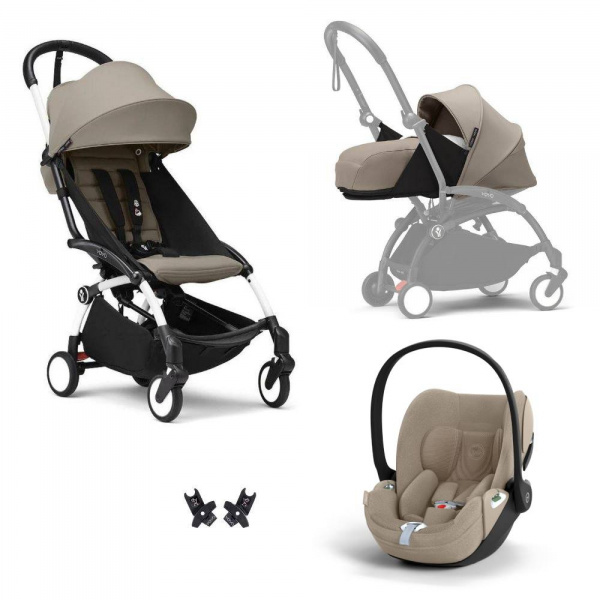 Poussette trio yoyo 3 pack 0+ & 6+ + siège auto cloud t plus beige - châssis blanc - taupe Stokke