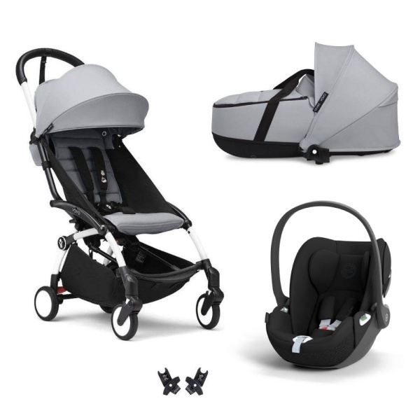 Poussette trio yoyo 3 + siège auto cloud t black + nacelle - châssis blanc - stone Stokke
