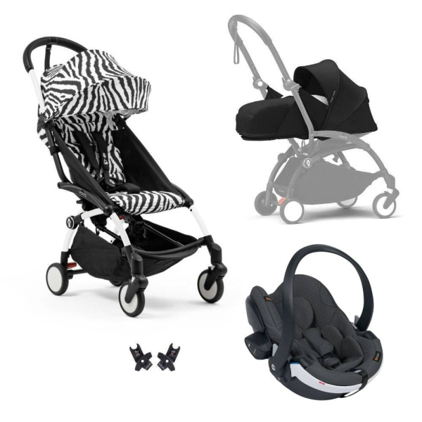 Poussette trio yoyo 3 - châssis blanc pack 0+ & 6+ zebra / noir + siège auto izi go modular x2 by besafe Stokke