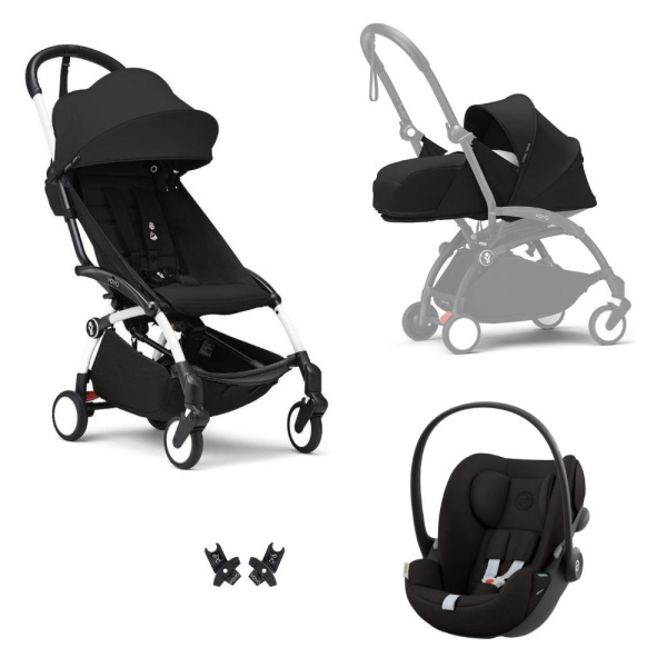 Poussette trio yoyo 3 pack 0+ & 6+ + siège auto cloud g3 black - châssis blanc - noir Stokke