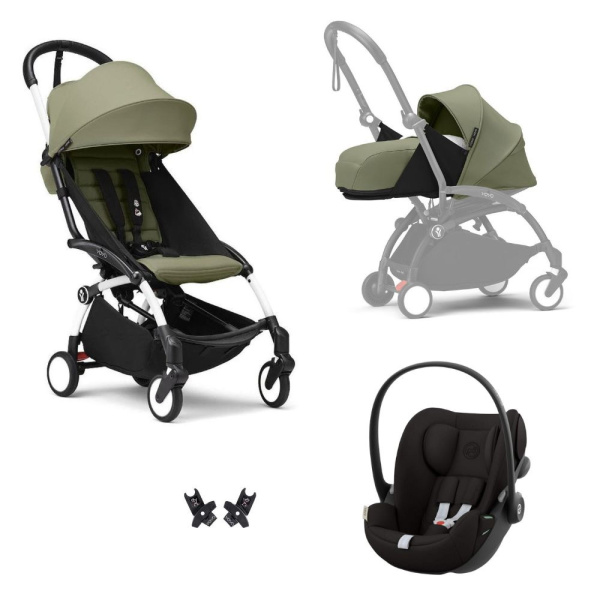 Poussette trio yoyo 3 pack 0+ & 6+ + siège auto cloud g3 black - châssis blanc - olive Stokke