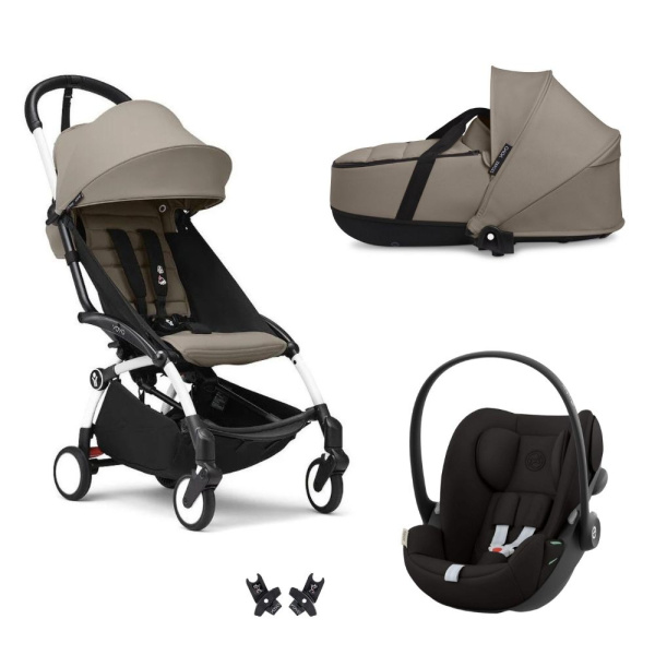 Poussette trio yoyo 3 pack 6+ et siège auto cloud g black + nacelle yoyo - chassis blanc - taupe Stokke