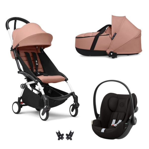 Poussette trio yoyo 3 pack 6+ et siège auto cloud g black + nacelle yoyo - chassis blanc - ginger Stokke