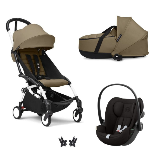 Poussette trio yoyo 3 pack 6+ et siège auto cloud g black + nacelle yoyo - chassis blanc - toffee Stokke