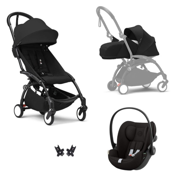 Poussette trio yoyo 3 pack 0+ & 6+ et siège auto cloud g3 black - châssis noir - noir Stokke