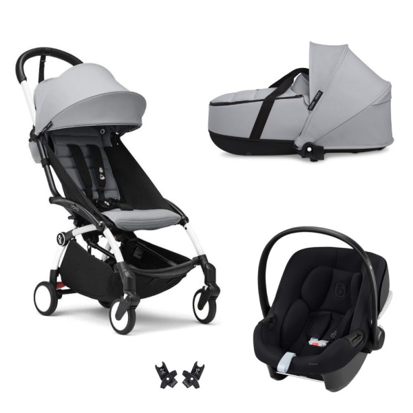 Poussette trio yoyo 3 pack 6+ et siège auto aton b2 black + nacelle yoyo - chassis blanc - stone Stokke