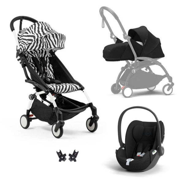 Poussette trio yoyo 3 pack 0+ & 6+ + siège auto cloud t black - châssis blanc - zebra / noir Stokke