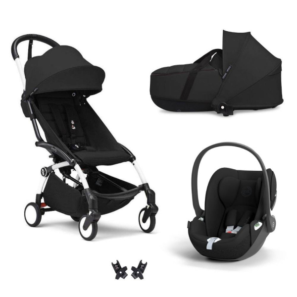 Poussette trio yoyo 3 + siège auto cloud t black + nacelle - châssis blanc - noir Stokke
