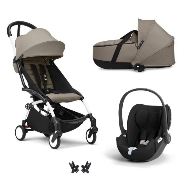Poussette trio yoyo 3 + siège auto cloud t black + nacelle - châssis blanc - taupe Stokke