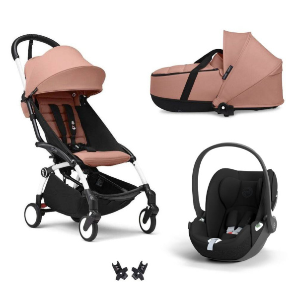 Poussette trio yoyo 3 + siège auto cloud t black + nacelle - châssis blanc - ginger Stokke