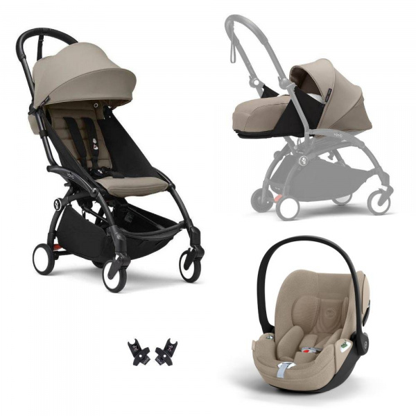 Poussette trio yoyo 3 pack 0+ & 6+ + siège auto cloud t plus black - châssis noir - taupe Stokke