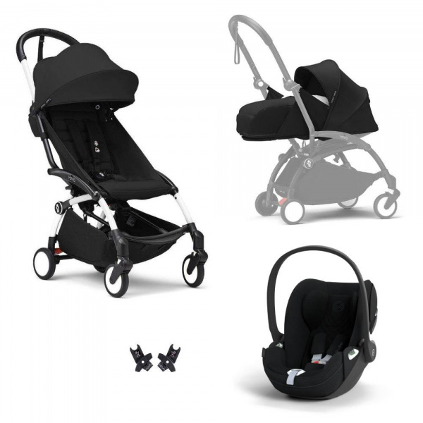 Poussette trio yoyo 3 pack 0+ & 6+ + siège auto cloud t plus black - châssis blanc - noir Stokke