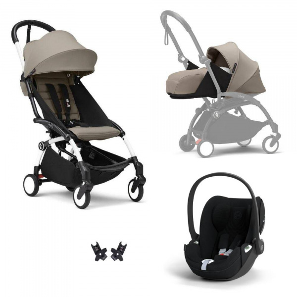 Poussette trio yoyo 3 pack 0+ & 6+ + siège auto cloud t plus black - châssis blanc - taupe Stokke