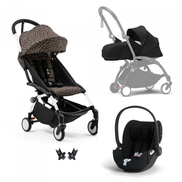 Poussette trio yoyo 3 pack 0+ & 6+ + siège auto cloud t plus black - châssis blanc - léopard / noir Stokke