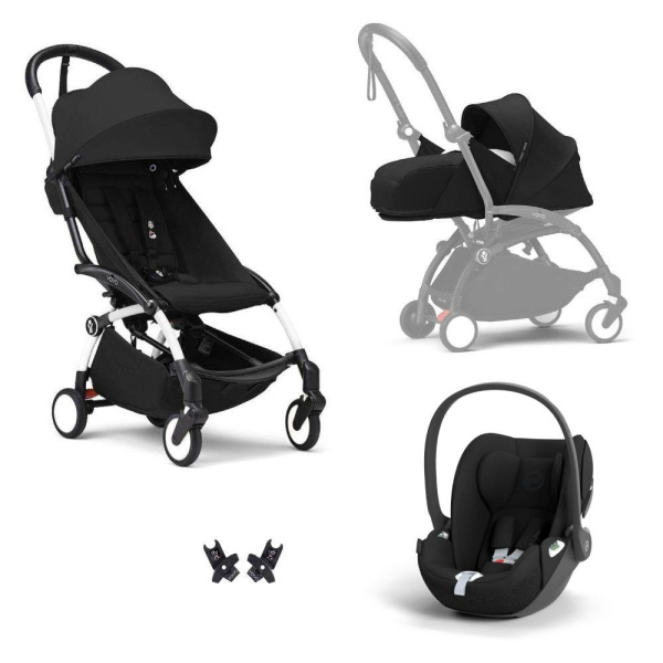 Poussette trio yoyo 3 pack 0+ & 6+ + siège auto cloud t black - châssis blanc - noir Stokke