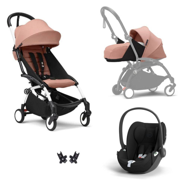 Poussette trio yoyo 3 pack 0+ & 6+ + siège auto cloud t black - châssis blanc - ginger Stokke