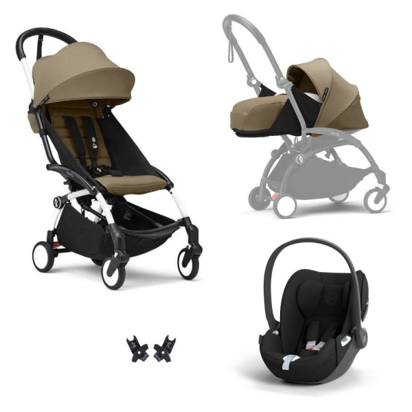 Poussette trio yoyo 3 pack 0+ & 6+ + siège auto cloud t black - châssis blanc - toffee Stokke