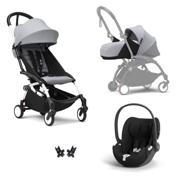 Poussette trio yoyo 3 pack 0+ & 6+ + siège auto cloud t black - châssis blanc - stone Stokke