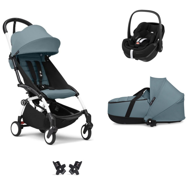 Poussette trio yoyo 3 pack 6+ et siège auto pebble 360 pro² + nacelle yoyo - chassis blanc - stone Stokke