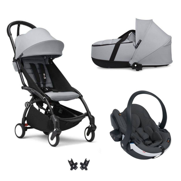Poussette trio yoyo 3 - châssis noir pack 6+ siège auto izi go modular x2 by besafe + nacelle stone Stokke