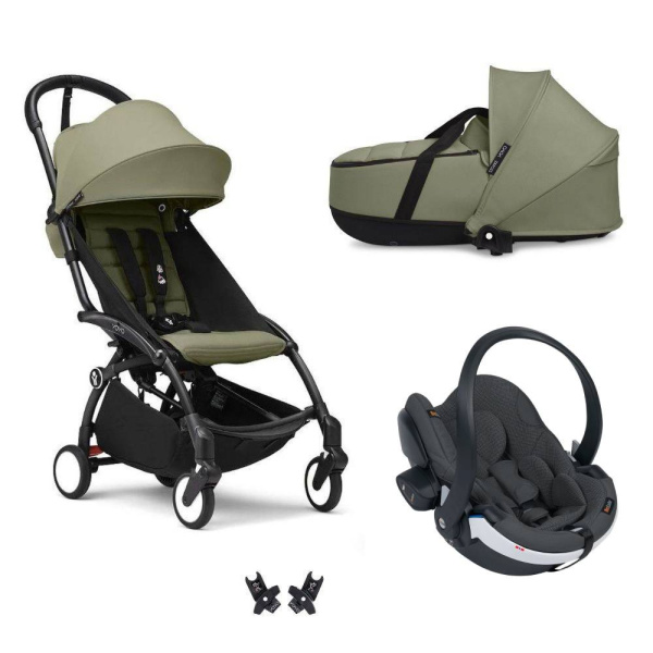 Poussette trio yoyo 3 - châssis noir pack 6+ siège auto izi go modular x2 by besafe + nacelle olive Stokke