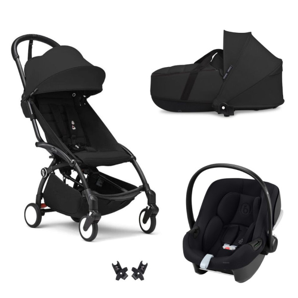 Poussette trio yoyo 3 pack 6+ et siège auto aton b2 black + nacelle yoyo - chassis noir - noir Stokke