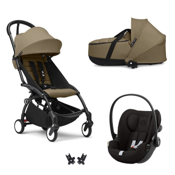 Poussette trio yoyo 3 pack 6+ et siège auto cloud g black + nacelle yoyo - chassis noir - toffee Stokke
