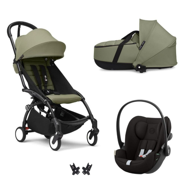 Poussette trio yoyo 3 pack 6+ et siège auto cloud g black + nacelle yoyo - chassis noir - olive Stokke