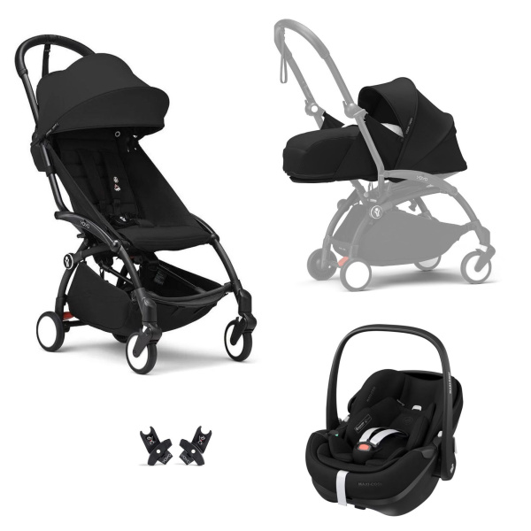 Poussette trio yoyo 3 pack 0+ & 6+ et siège auto pebble 360 pro² black - châssis noir - noir Stokke