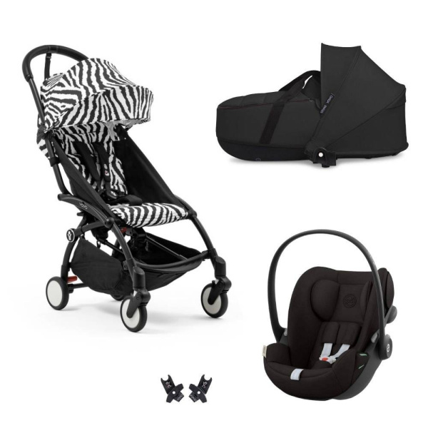 Poussette trio yoyo 3 pack 6+ et siège auto cloud g black + nacelle yoyo - chassis noir - zebra / noir Stokke