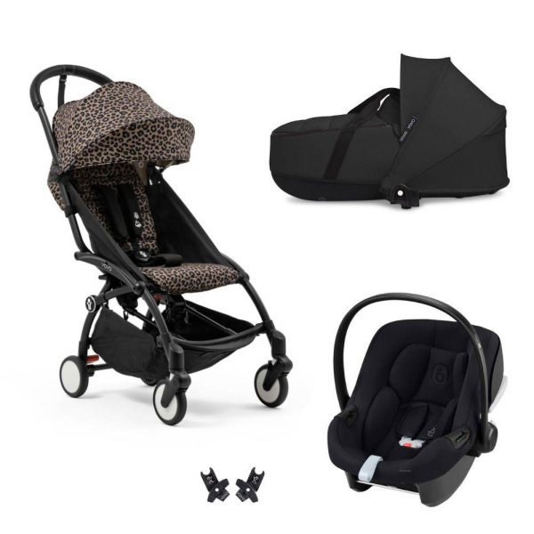 Poussette trio yoyo 3 pack 6+ et siège auto aton b2 black + nacelle yoyo - chassis noir - leopard / noir Stokke