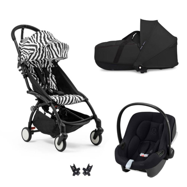 Poussette trio yoyo 3 pack 6+ et siège auto aton b2 black + nacelle yoyo - chassis noir - zebra / noir Stokke