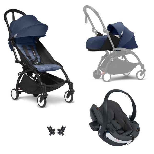 Poussette trio yoyo 3 - châssis noir pack 0+ & 6+ bleu air france + siège auto izi go modular x2 by besafe Stokke
