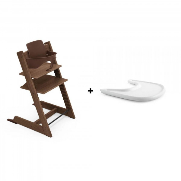 Pack chaise haute tripp trapp + baby set + tablette chêne brun chaud Stokke