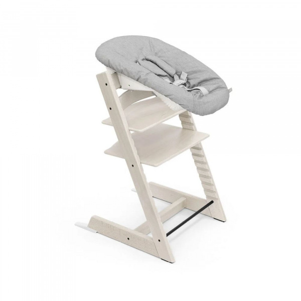 Pack chaise haute tripp trapp hêtre blanchi + newborn set gris Stokke