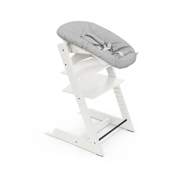 Pack chaise haute tripp trapp hêtre blanc + newborn set gris Stokke