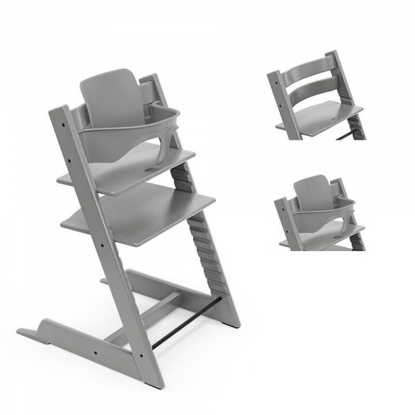 Pack chaise haute tripp trapp et son baby set gris tempête Stokke