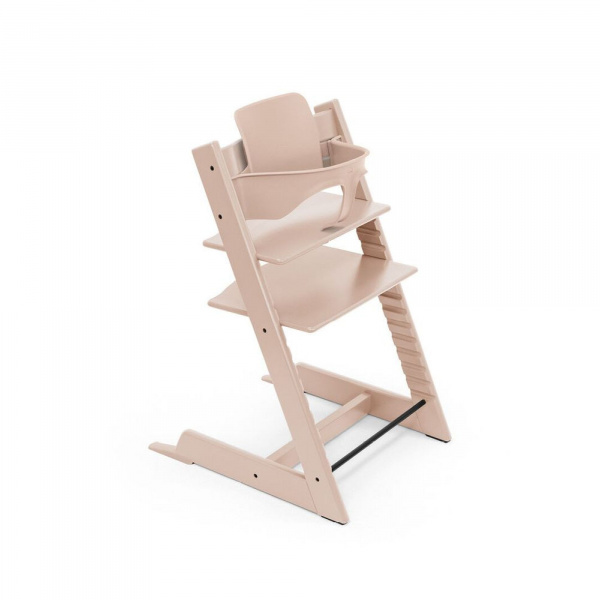 Pack chaise haute tripp trapp rose poudré et son baby set Stokke