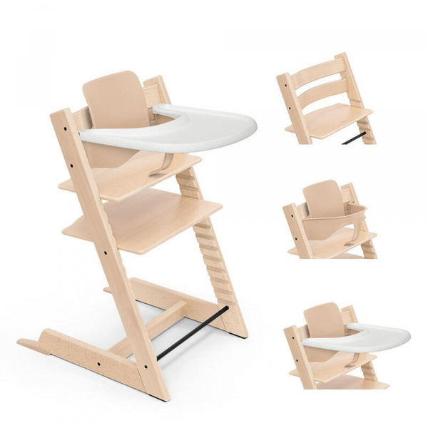 Pack chaise haute tripp trapp avec son baby set et sa tablette naturel Stokke