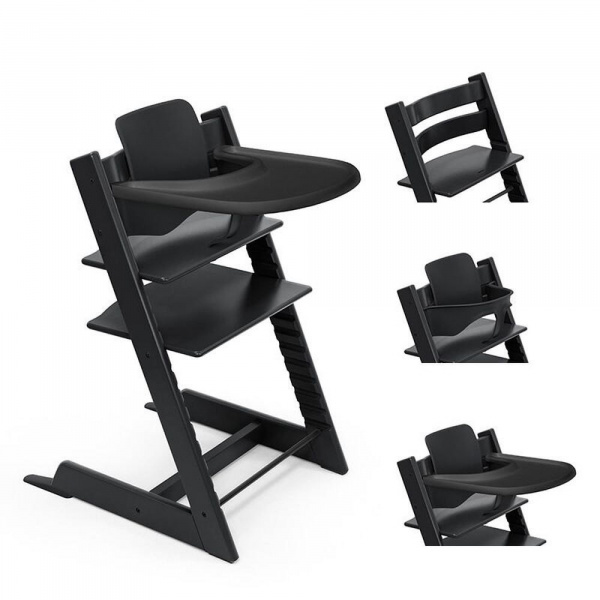 Pack chaise haute tripp trapp avec son baby set et sa tablette noir Stokke