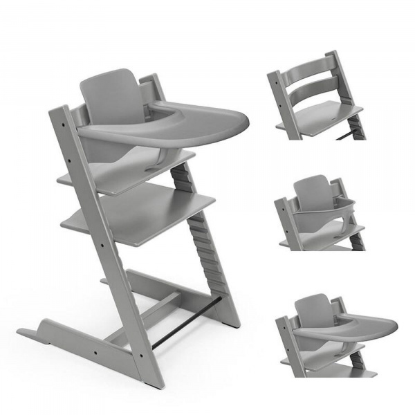 Pack chaise haute tripp trapp avec son baby set et sa tablette gris tempête Stokke