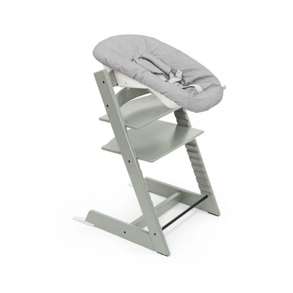 Pack chaise haute tripp trapp hetre vert glacier + newborn gris Stokke